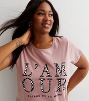 New Look Curves Pink Zebra Print Lamour Logo T-Shirt